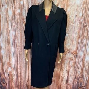 Vintage Fashions by Jill Leather Trimmed Wool Trench Coat